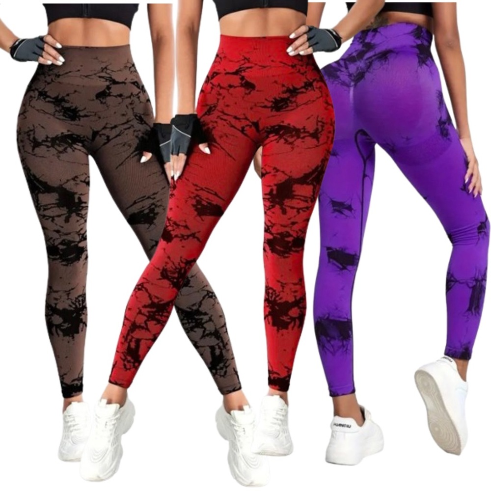 3pcs Butt Lifting Seamless Tie Dye Leggings